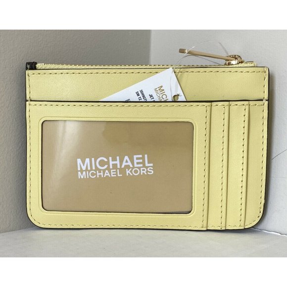 New Michael Kors Jet Set Travel small TZ coin pouch ID window Brown / Buttercup - Picture 4 of 4